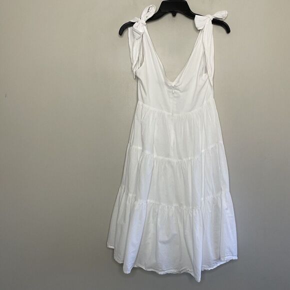 PETER SOM Tiered Dress Womens 4 White Tie Strap V-Neck Sleeveless A-Line Cotton - Picture 6 of 12